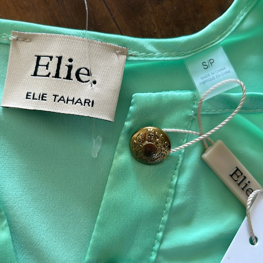 New Satin Trim Interlock Twist Yarn Knit Top Blouse Elie Elie Tahari - Picture 10 of 13